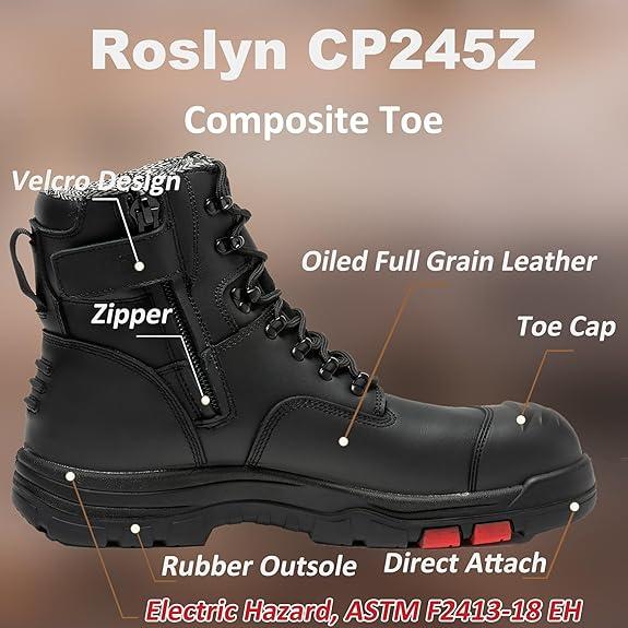Men's Composite Toe Safety Work Boots with Side Zipper Non-slip Rubber Outsole ASTM F2413-18 EH Rated Closed Toe Walking Shoes Cover Boy