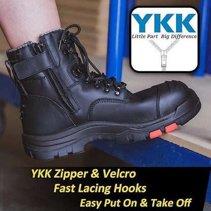 Men's Composite Toe Safety Work Boots with Side Zipper Non-slip Rubber Outsole ASTM F2413-18 EH Rated Closed Toe Walking Shoes Cover Boy