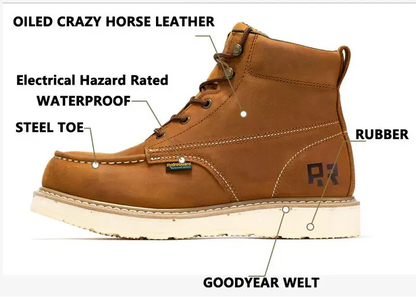 Waterproof Moc Toe Work Boots For Men