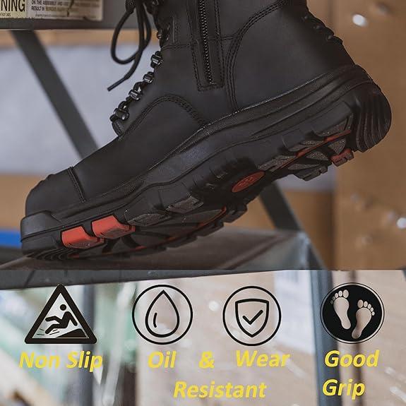 Men's Composite Toe Safety Work Boots with Side Zipper Non-slip Rubber Outsole ASTM F2413-18 EH Rated Closed Toe Walking Shoes Cover Boy