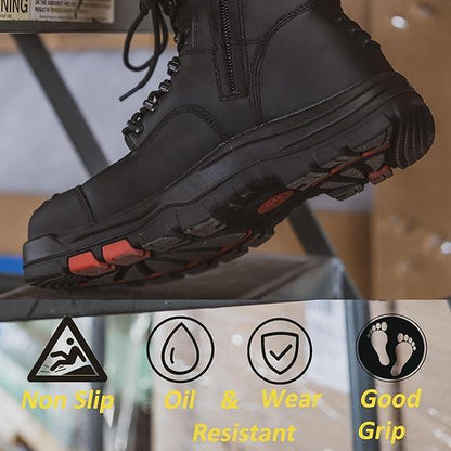 Men's Composite Toe Safety Work Boots with Side Zipper Non-slip Rubber Outsole ASTM F2413-18 EH Rated Closed Toe Walking Shoes Cover Boy