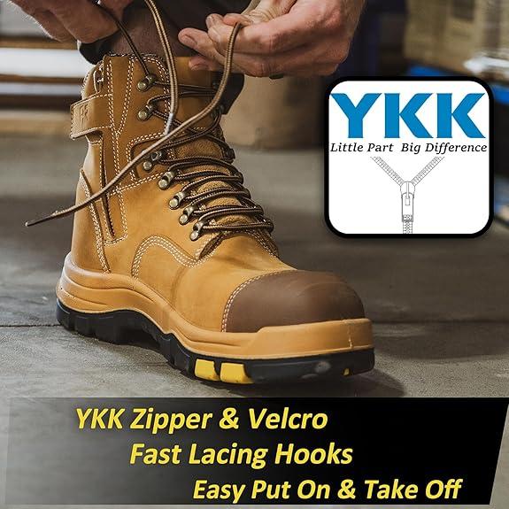 Men's Composite Toe Safety Work Boots with Side Zipper Non-slip Rubber Outsole ASTM F2413-18 EH Rated Closed Toe Walking Shoes Cover Boy