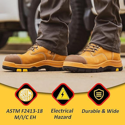 Men's Composite Toe Safety Work Boots with Side Zipper Non-slip Rubber Outsole ASTM F2413-18 EH Rated Closed Toe Walking Shoes Cover Boy