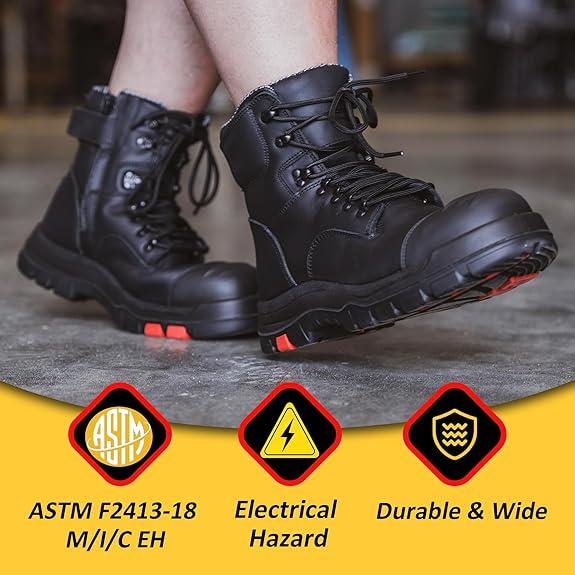 Men's Composite Toe Safety Work Boots with Side Zipper Non-slip Rubber Outsole ASTM F2413-18 EH Rated Closed Toe Walking Shoes Cover Boy