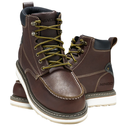 Men's 6 Inch Steel Toe Work Boots Waterproof Slip Resistant Construction Boots Industrial Safety Shoes