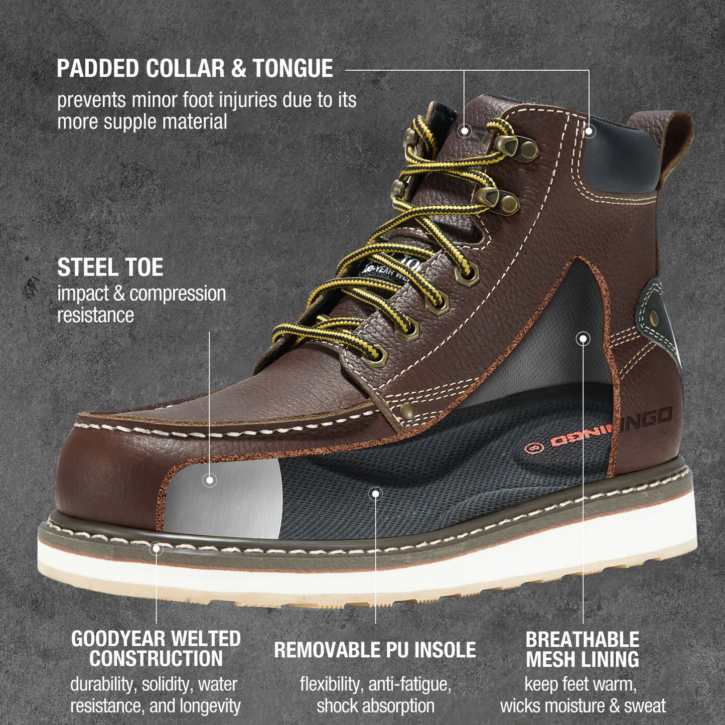 Men's 6 Inch Steel Toe Work Boots Waterproof Slip Resistant Construction Boots Industrial Safety Shoes