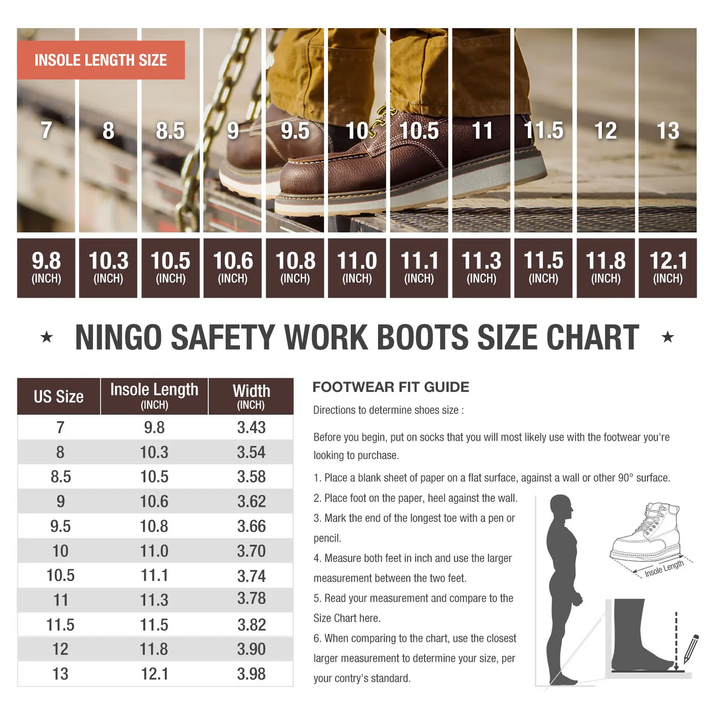 Men's 6 Inch Steel Toe Work Boots Waterproof Slip Resistant Construction Boots Industrial Safety Shoes