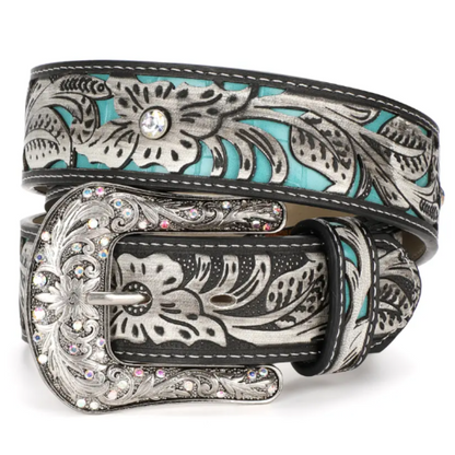 Embossed Crystal Leather Belt