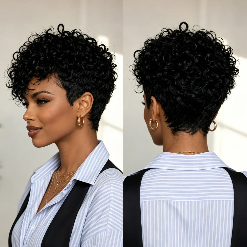 Curly Short Cut Side Part Pixie Wig
